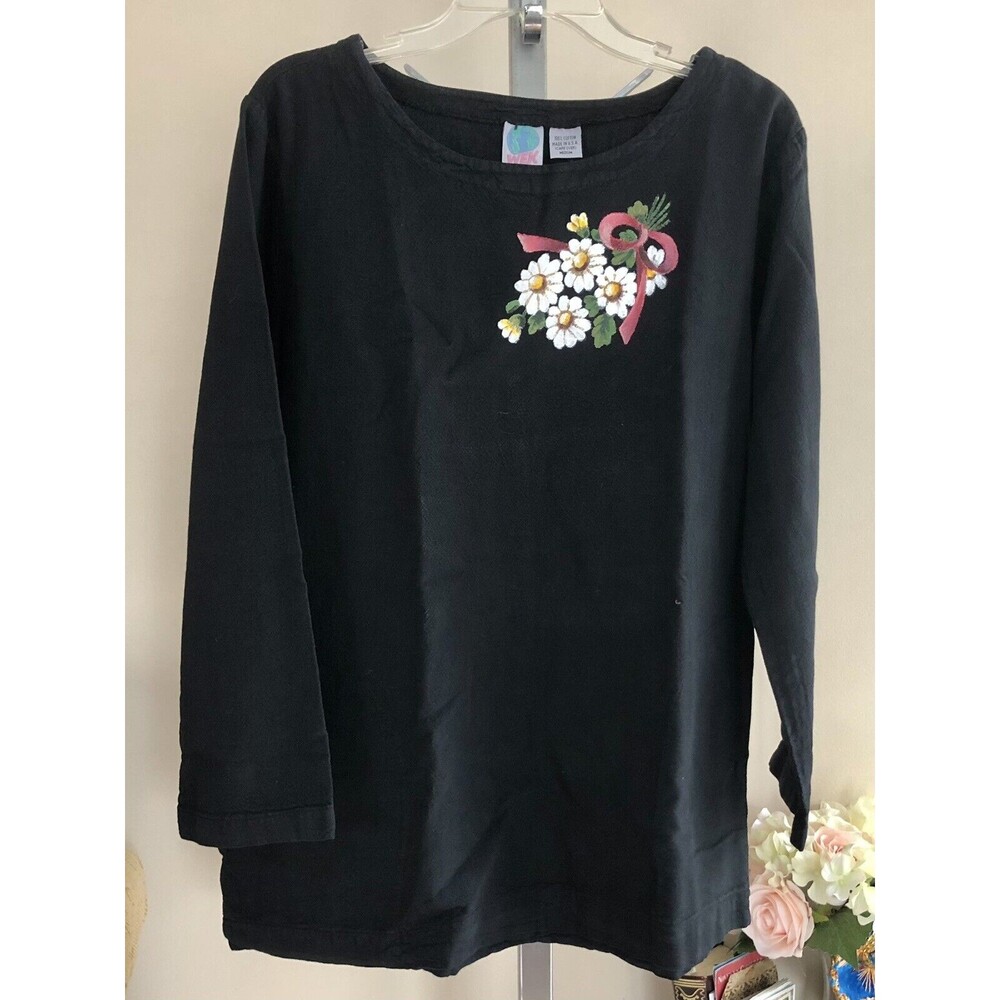 Tunic BlouseMedium Black Log Sleeves WEK WOMAN 100% Cotton two invisible pockets